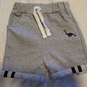 Kids' Gray Non Functional Drawstring Dino Shorts